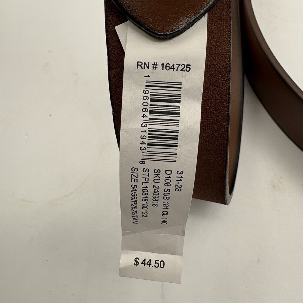 HB Men’s Brown Burnished Leather Belt Antique Brass Buckle Size 54–56 XL NWT - Picture 2 of 9
